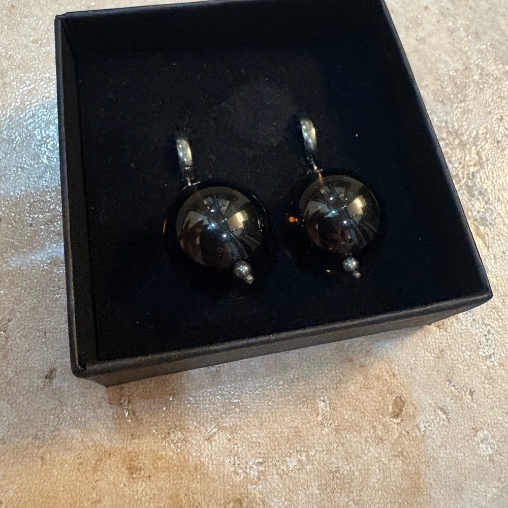 SOLD - Macabre gadgets Elegant Black smoke glass sphere Earrings